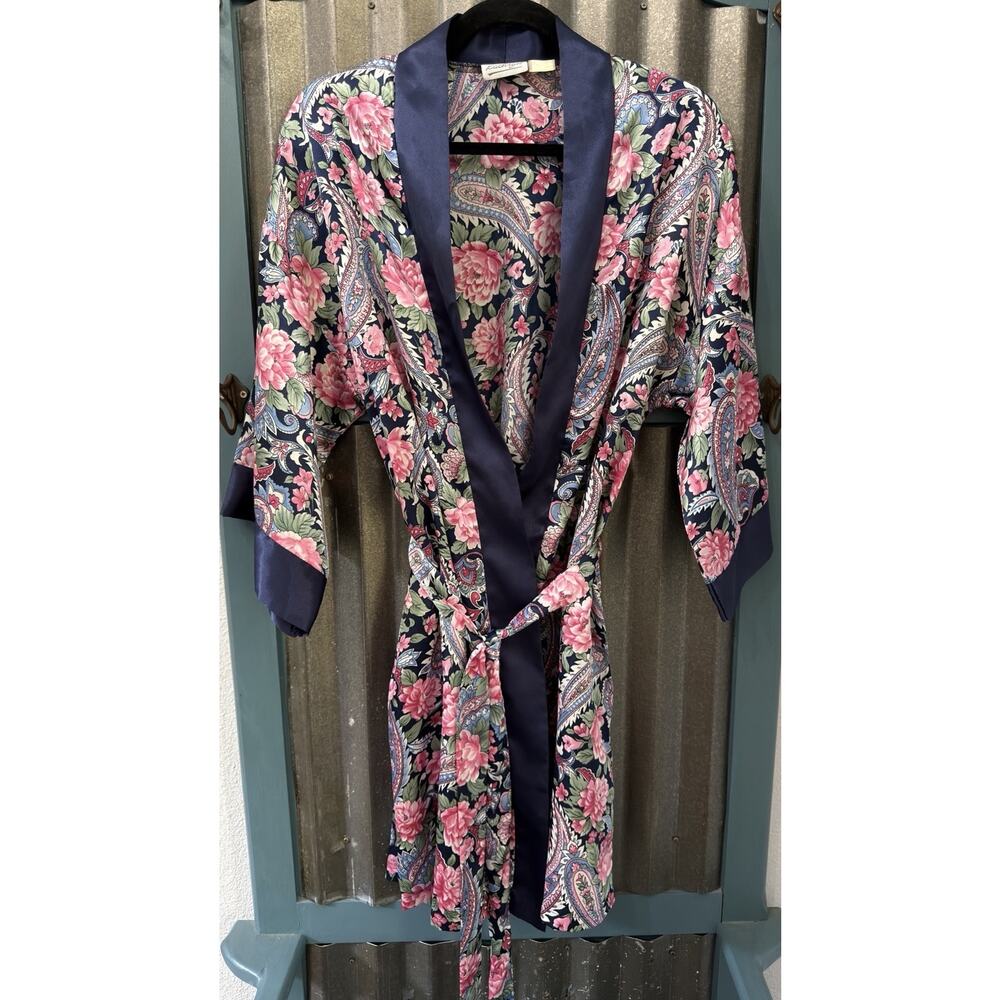 KATHRYN VTG Floral Silky Satin Small Robe Sleep Intimates Lounge Wedding Night
